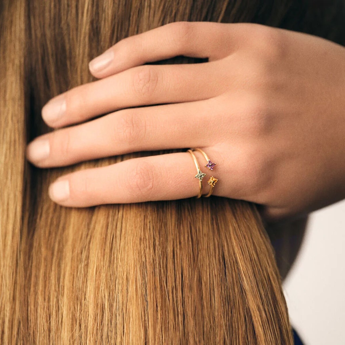 Bague Agatha Beloved 3 motifs dorée T52 - vue 2