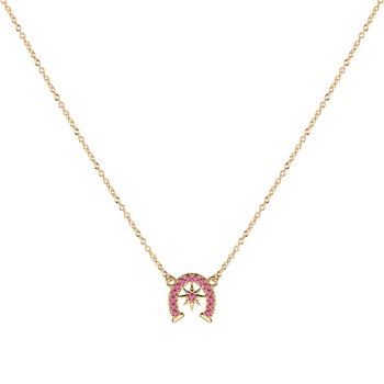 Collier Les Cadettes doré fer à cheval rose