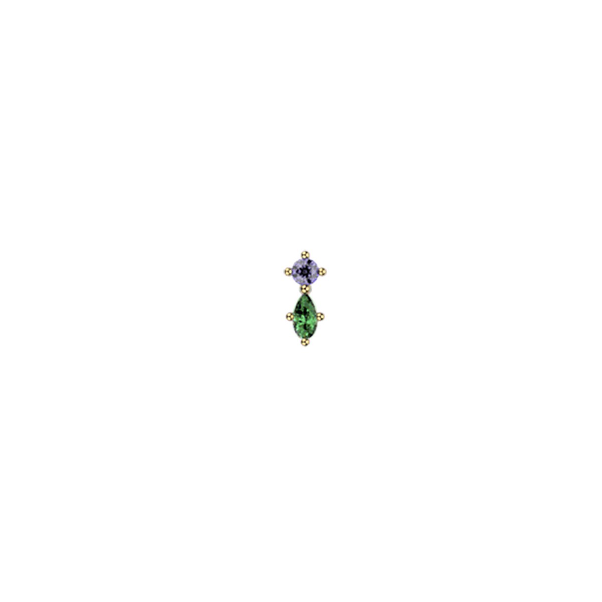 piercing Les Cadettes Hydra oxydes parme et vert
laiton doré