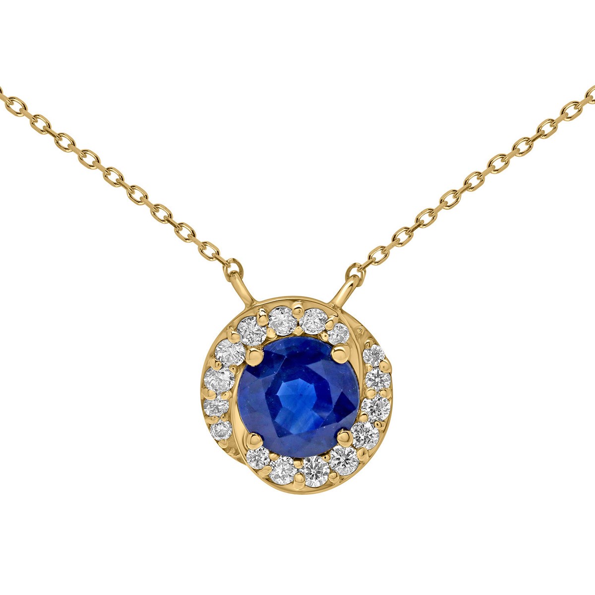 Collier saphir rond entouré de diamants