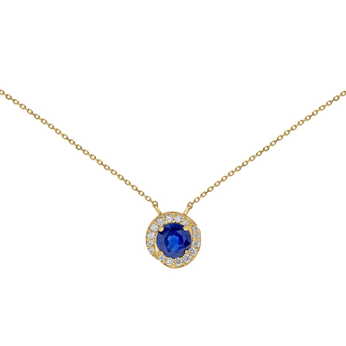 Collier saphir rond entouré de diamants - vue 2