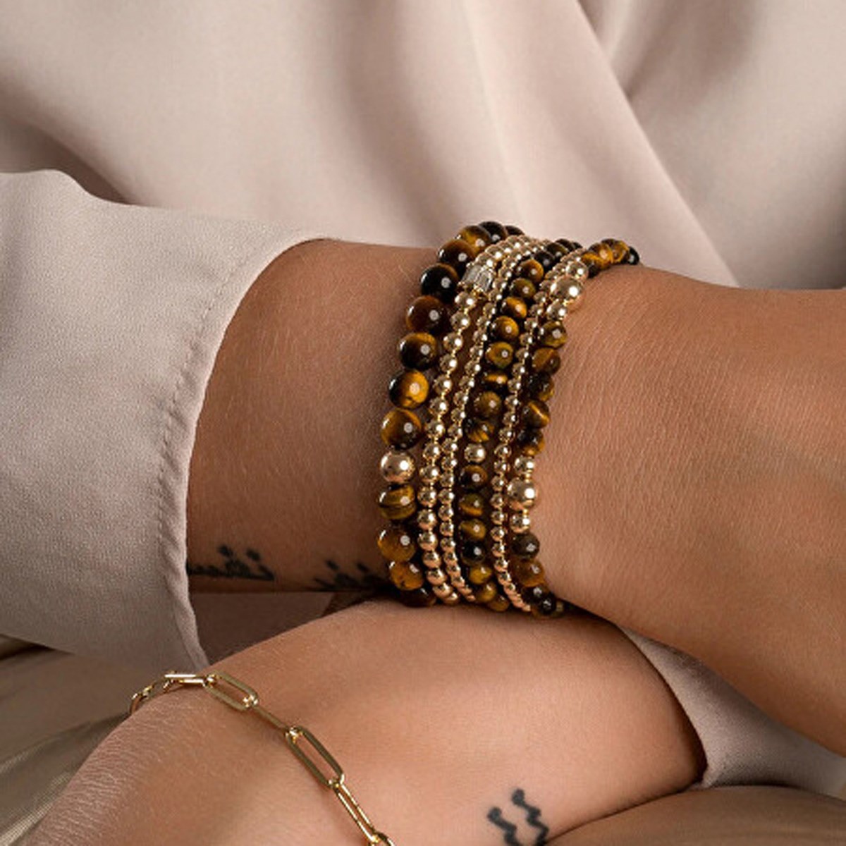 Bracelet Sparkling Jewels Saturne Small
Oeil de Tigre argent plaqué or - vue 2