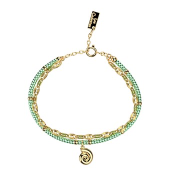 Bracelet multirang Les Cadettes perles vertes et
pampille coquillage