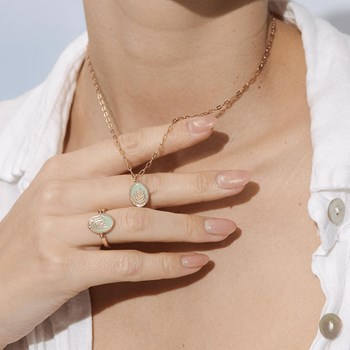 Collier réversible Les Cadettes laqué vert et laiton
doré