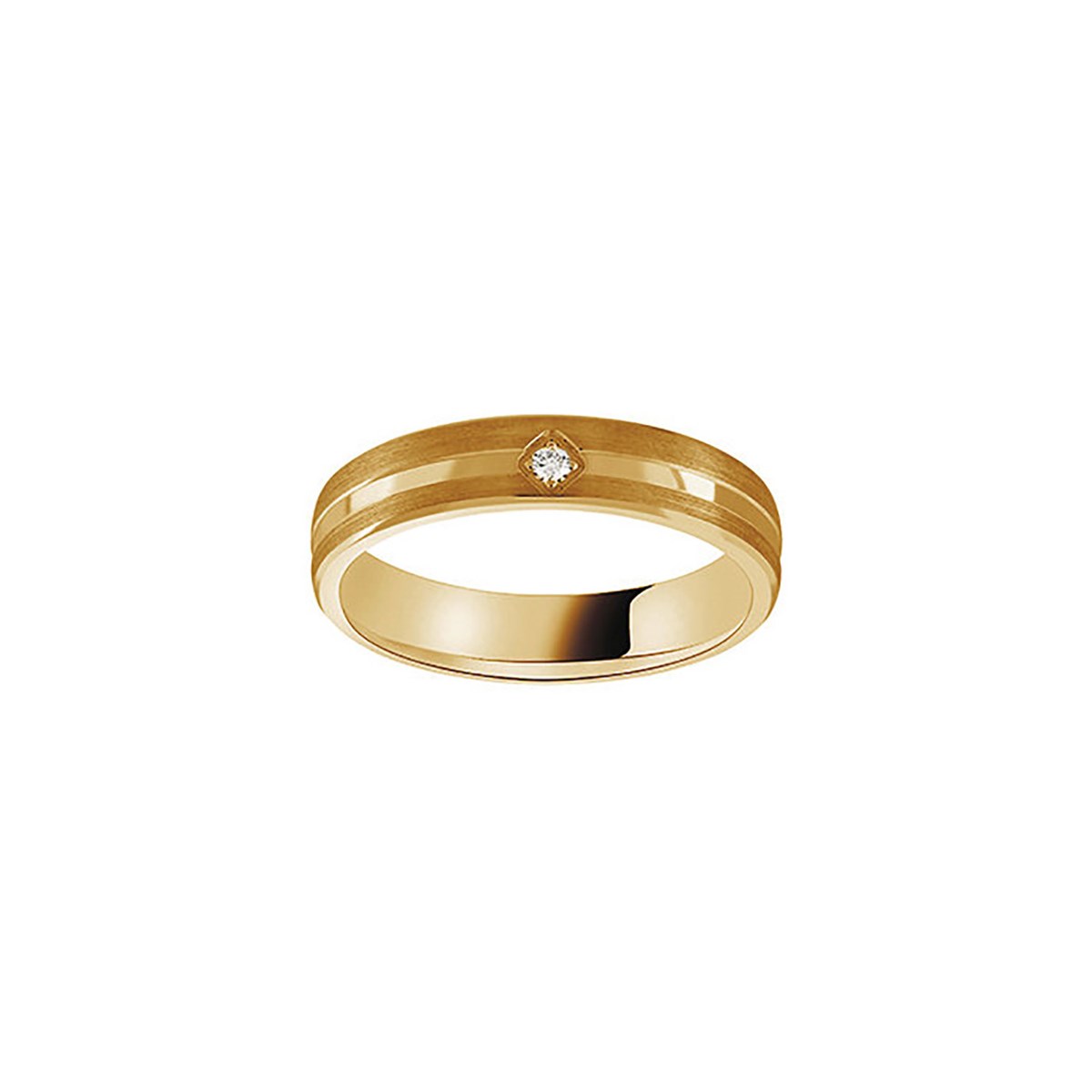 Alliance homme en or jaune 18 carats_x000D_
double finition et diamant