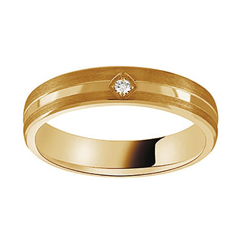 Alliance homme en or jaune 18 carats_x000D_
double finition et diamant - vue 2
