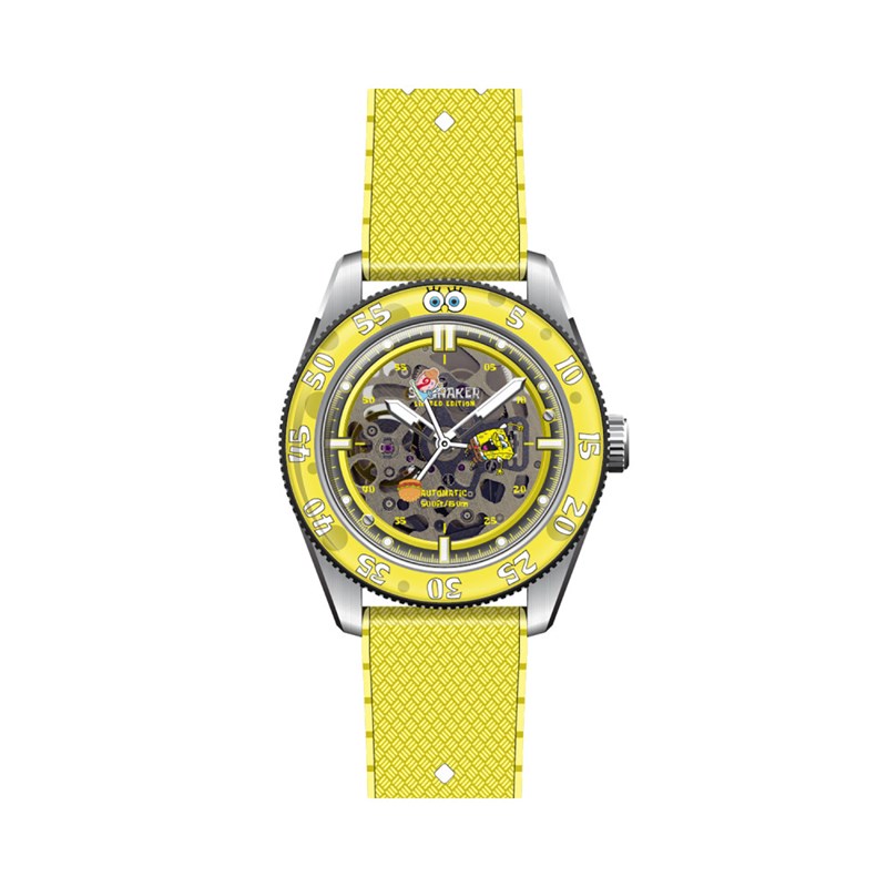 CROFT MID-SIZE SKELETON AUTOMATIC SPONGEBOB SQUAREPANTS LIMITED EDITION - Montre homme - Mouvement automatique japonais 3 aiguilles - Bracelet jaune