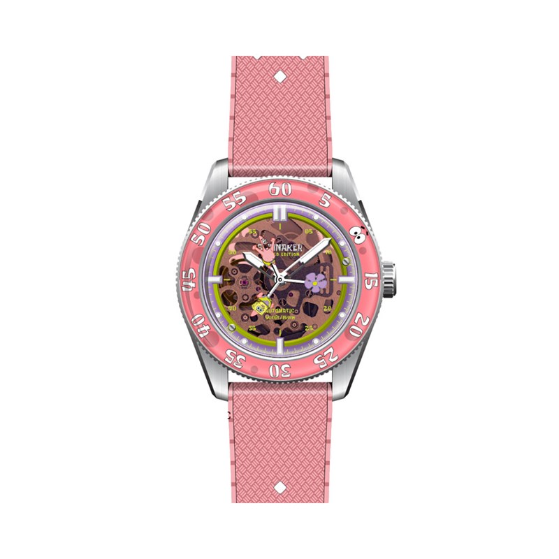 CROFT MID-SIZE SKELETON AUTOMATIC SPONGEBOB SQUAREPANTS LIMITED EDITION - Montre homme - Mouvement automatique japonais 3 aiguilles - Bracelet rose