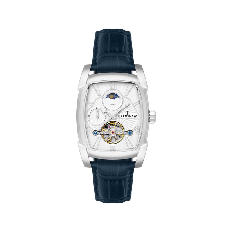 Heritage Kensington Multifonction Automatic - Montre homme - Boitier argent - Bracelet cuir bleu