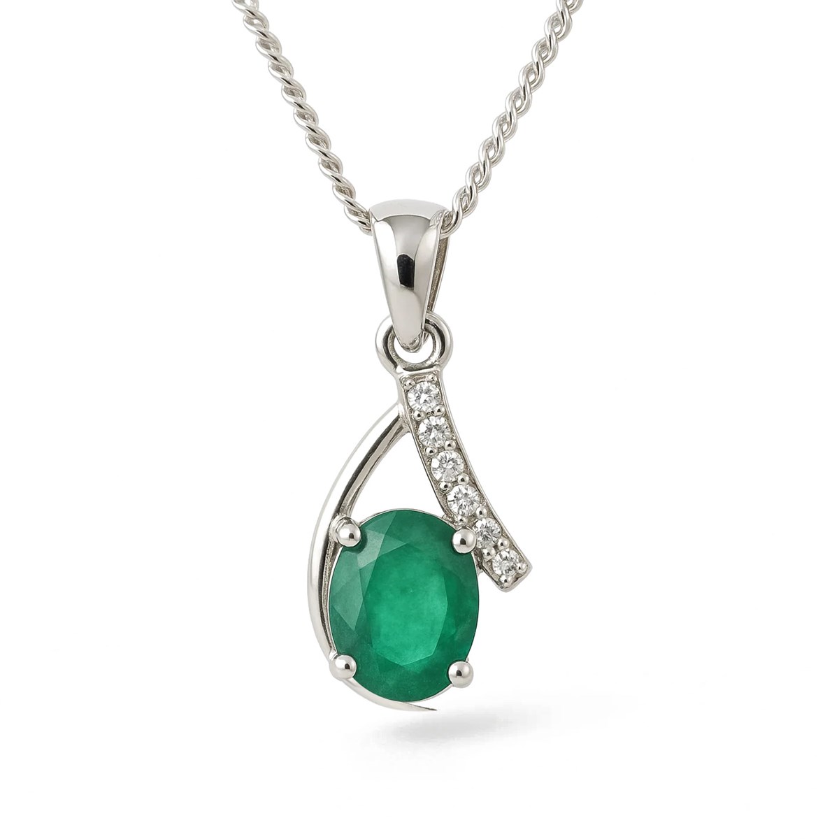 Pendentif Lumière de Zambie Émeraude Ovale Argent Rhodié 925 | Collection Précieuse Aden