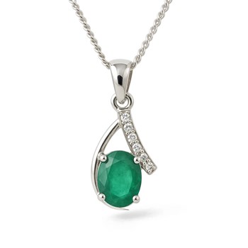 Pendentif Lumière de Zambie Émeraude Ovale Argent Rhodié 925 | Collection Précieuse Aden