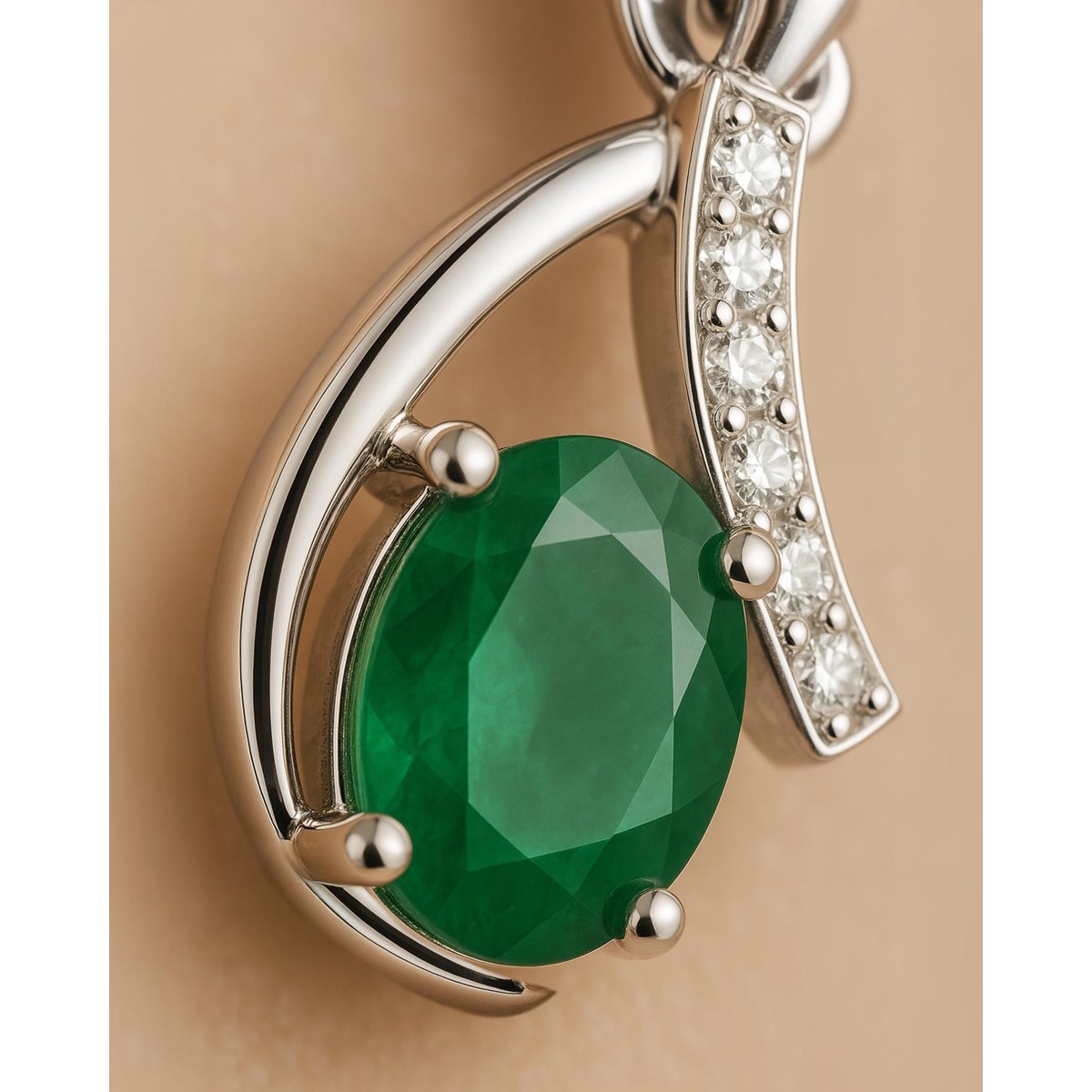Pendentif Lumière de Zambie Émeraude Ovale Argent Rhodié 925 | Collection Précieuse Aden - vue 3