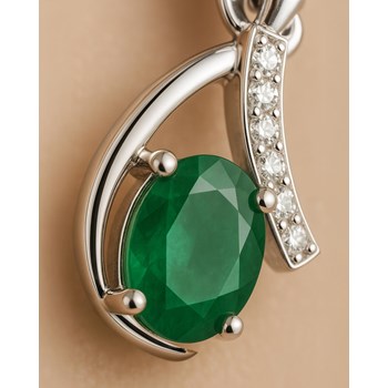 Pendentif Lumière de Zambie Émeraude Ovale Argent Rhodié 925 | Collection Précieuse Aden