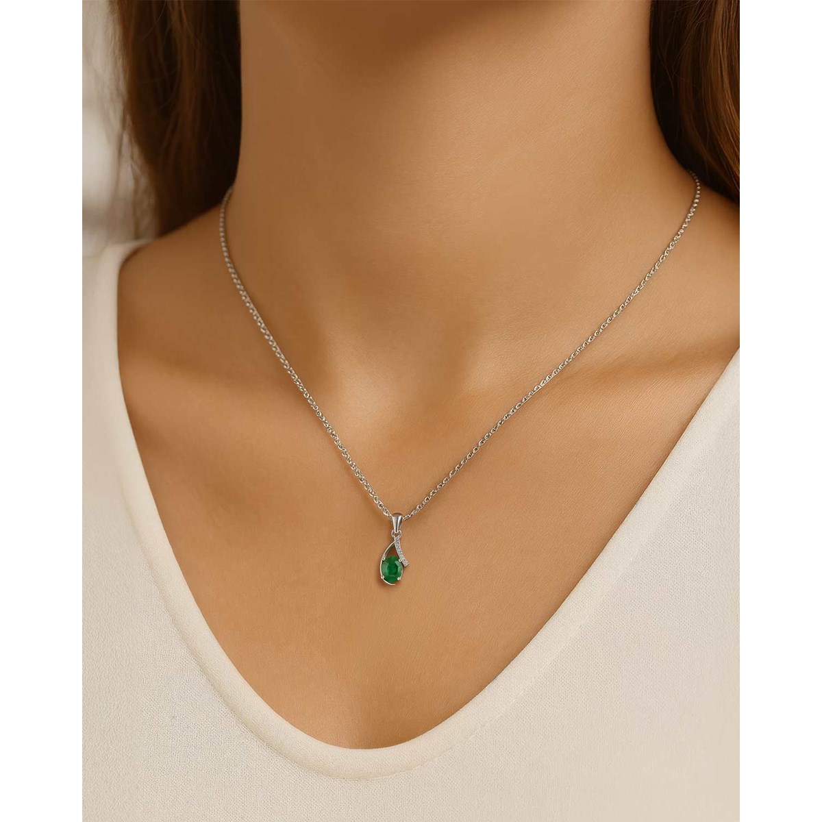 Pendentif Lumière de Zambie Émeraude Ovale Argent Rhodié 925 | Collection Précieuse Aden - vue 5