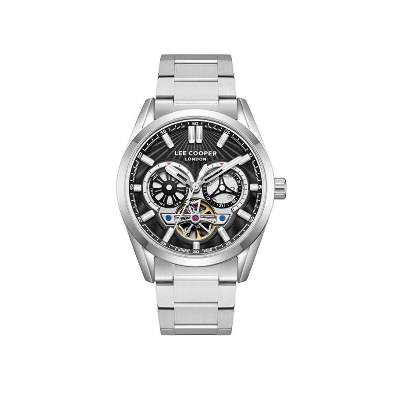 MICHAEL - Montre Homme - Analogique Mouvement Automatique Multifonction - Boitier rond en métal argenté - Cadran noir