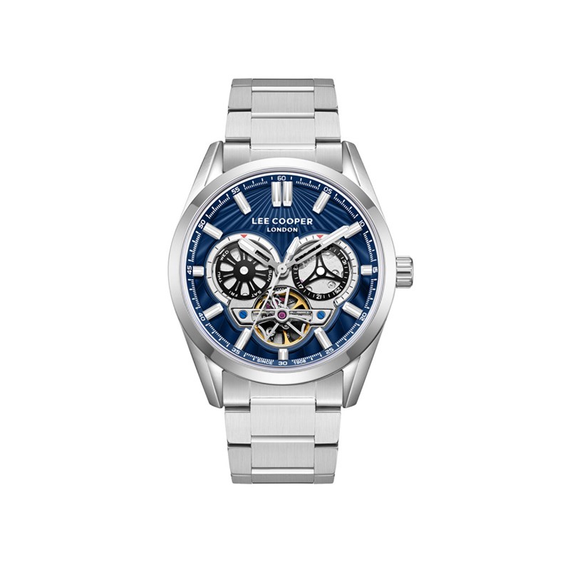 MICHAEL - Montre Homme - Analogique Mouvement Automatique Multifonction - Boitier rond en métal argenté - Cadran bleu