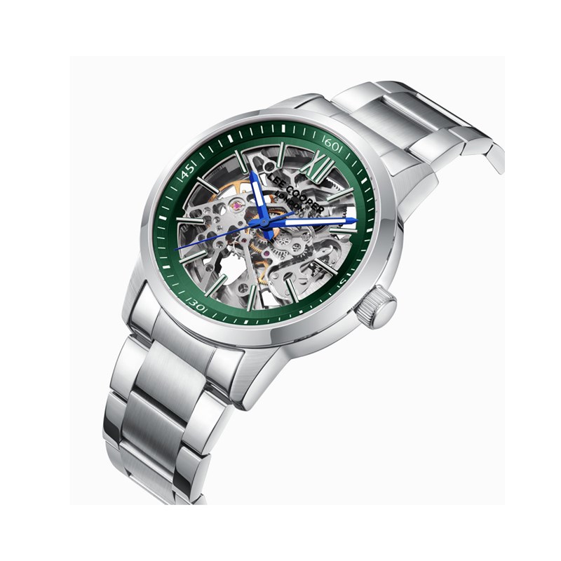 LEO - Montre Homme - Analogique Mouvement Squelette Automatique - Boitier rond en métal - Cadran vert - vue 2