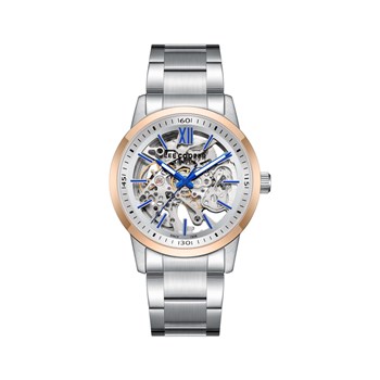 LEO - Montre Homme - Analogique Mouvement Squelette Automatique - Boitier rond en métal - Cadran blanc