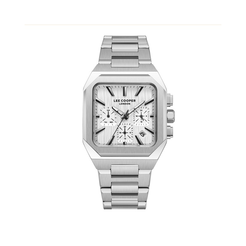 WAYNE - Montre Homme - Analogique Mouvement Quartz Multifonction - Boitier carré en métal argenté - Cadran blanc