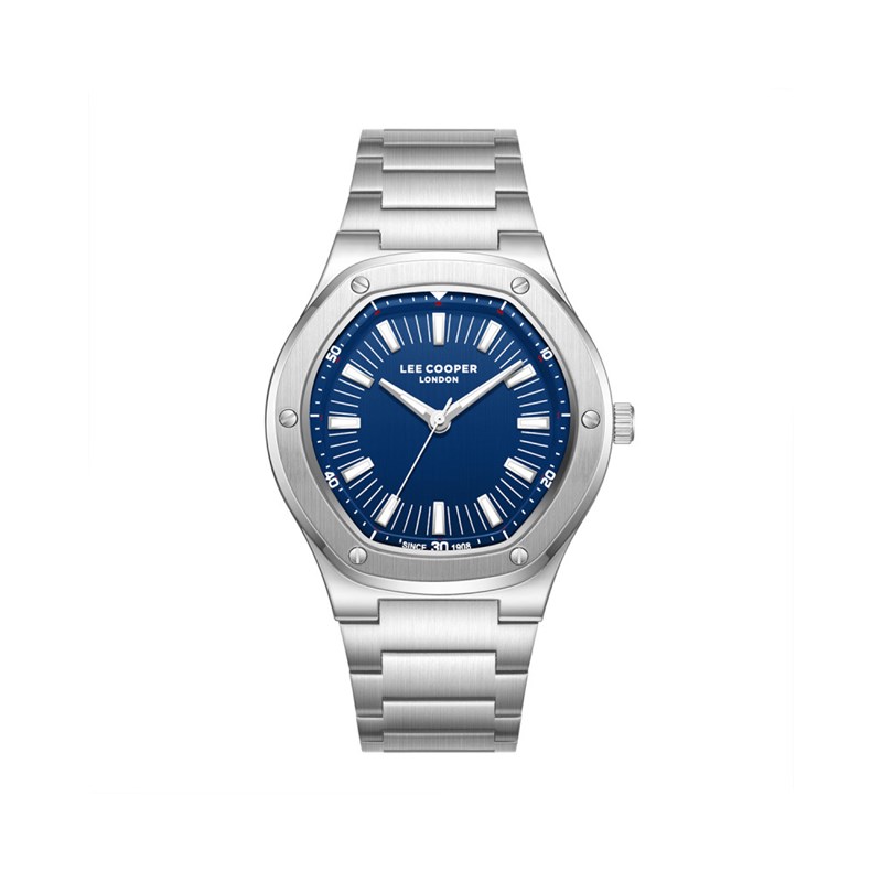 SIMON - Montre Homme - Analogique Mouvement Quartz 3 aiguilles - Boitier rond en métal argenté - Cadran bleu