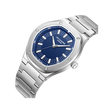 SIMON - Montre Homme - Analogique Mouvement Quartz 3 aiguilles - Boitier rond en métal argenté - Cadran bleu