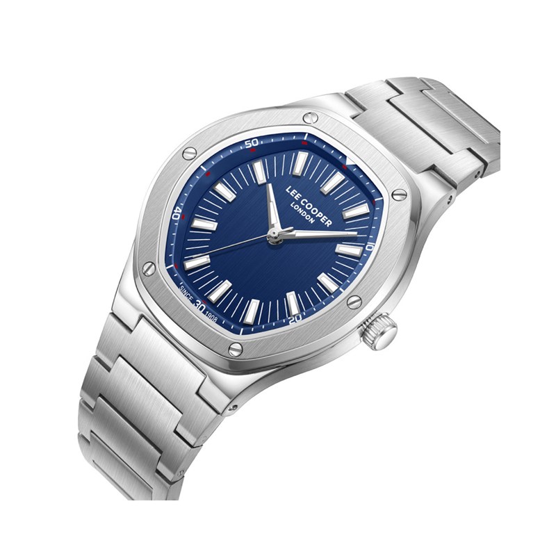 SIMON - Montre Homme - Analogique Mouvement Quartz 3 aiguilles - Boitier rond en métal argenté - Cadran bleu - vue 2