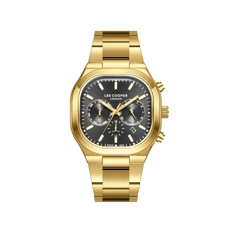 JOSHUA - Montre Homme - Analogique Mouvement Quartz Multifonction - Boitier carré en métal doré