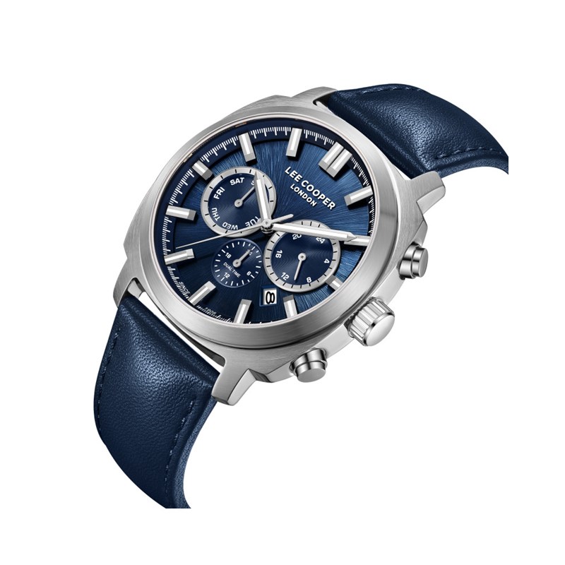 PATRICK - Montre Homme - Analogique Mouvement Quartz Multifonction - Boitier rond en métal argenté - Bracelet bleu - vue 2