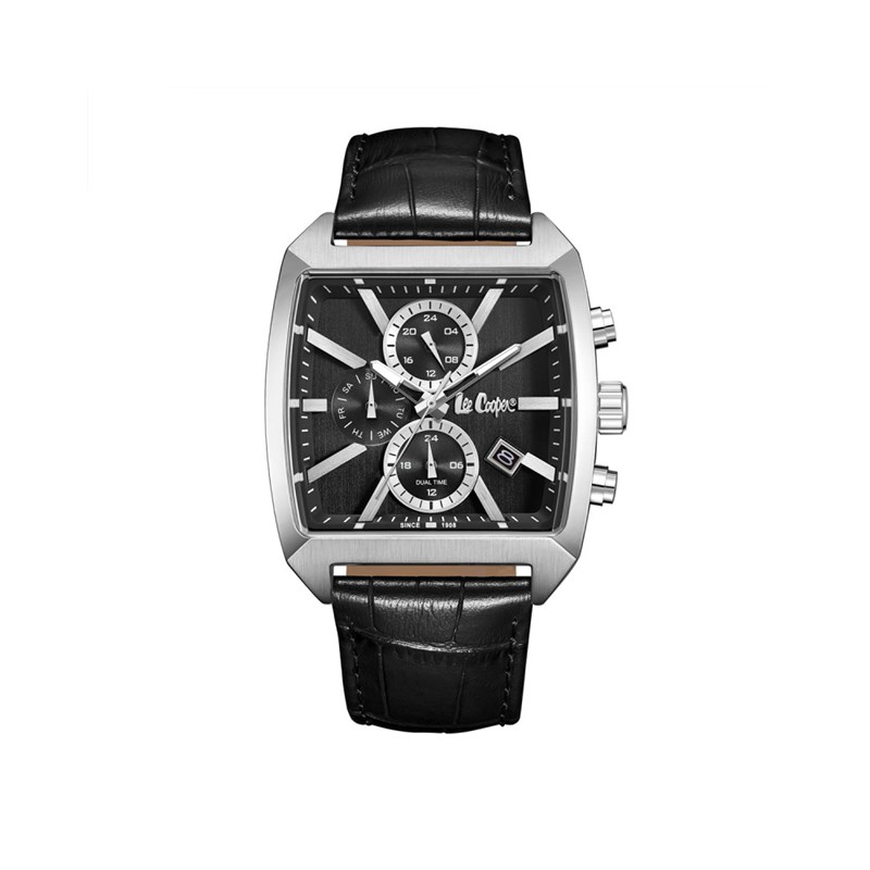 PAUL - Montre Homme - Analogique Mouvement Quartz Multifonction - Boitier tonneau en métal argenté - Bracelet noir