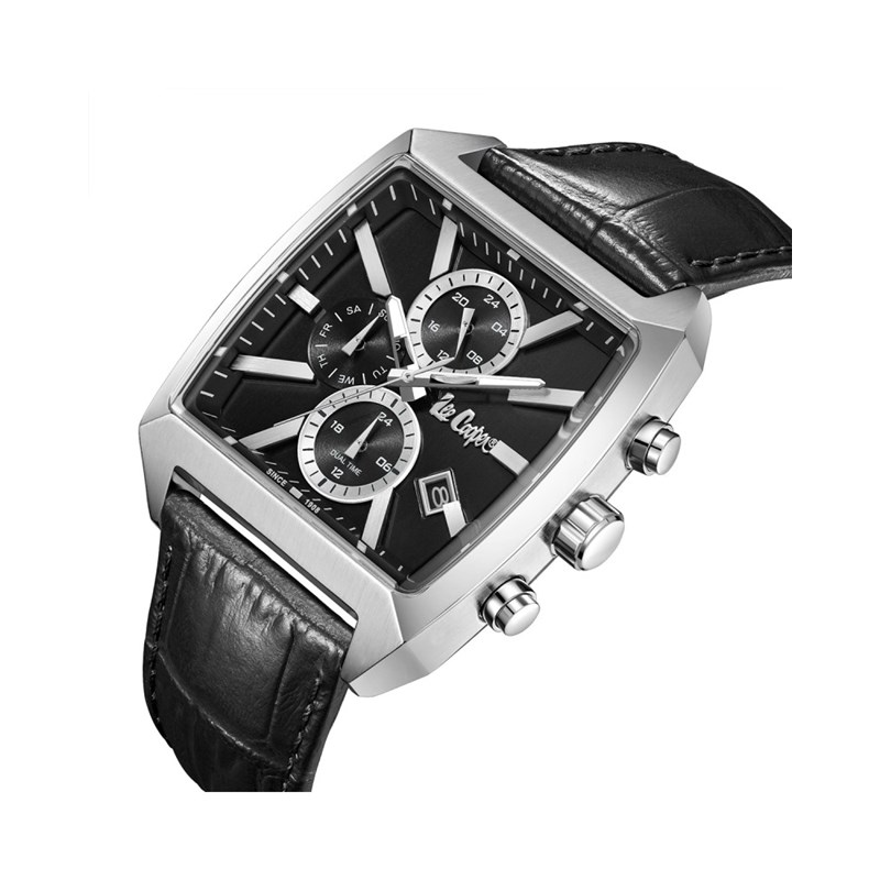 PAUL - Montre Homme - Analogique Mouvement Quartz Multifonction - Boitier tonneau en métal argenté - Bracelet noir - vue 2