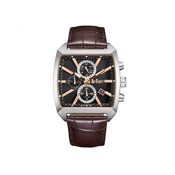 PAUL - Montre Homme - Analogique Mouvement Quartz Multifonction - Boitier tonneau en métal argenté - Bracelet marron