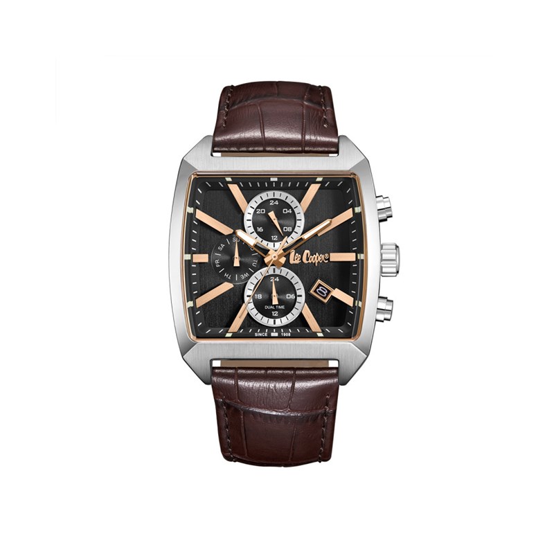 PAUL - Montre Homme - Analogique Mouvement Quartz Multifonction - Boitier tonneau en métal argenté - Bracelet marron
