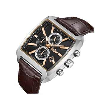 PAUL - Montre Homme - Analogique Mouvement Quartz Multifonction - Boitier tonneau en métal argenté - Bracelet marron