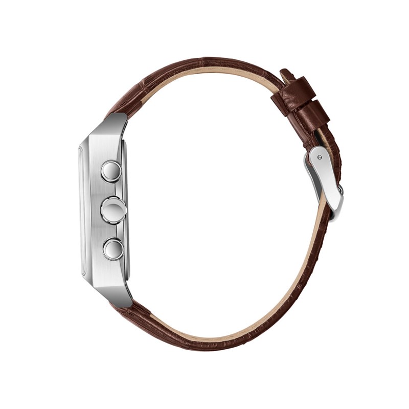 PAUL - Montre Homme - Analogique Mouvement Quartz Multifonction - Boitier tonneau en métal argenté - Bracelet marron - vue 3