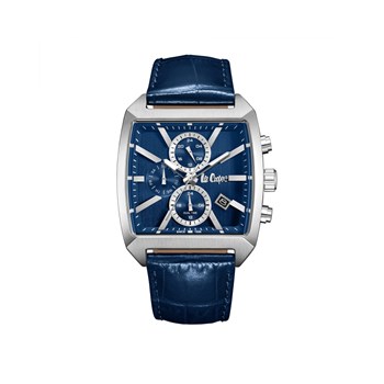 PAUL - Montre Homme - Analogique Mouvement Quartz Multifonction - Boitier tonneau en métal argenté - Bracelet bleu