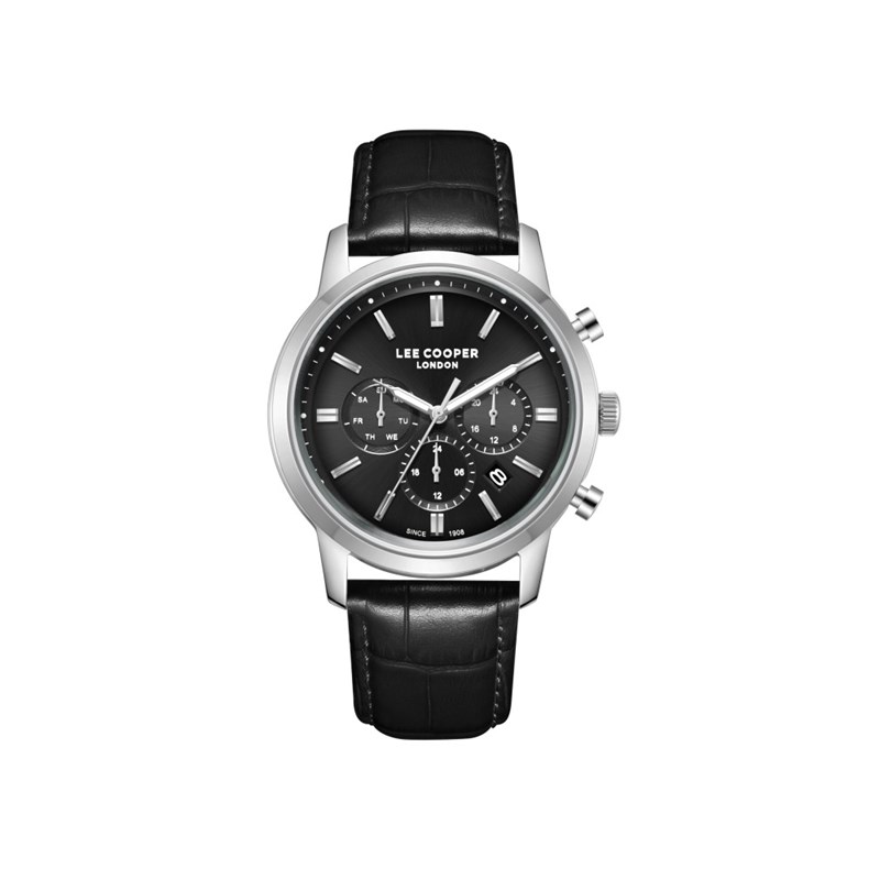 THEODORE - Montre Homme - Analogique Mouvement Quartz Multifonction - Boitier rond en métal argenté - Cadran noir