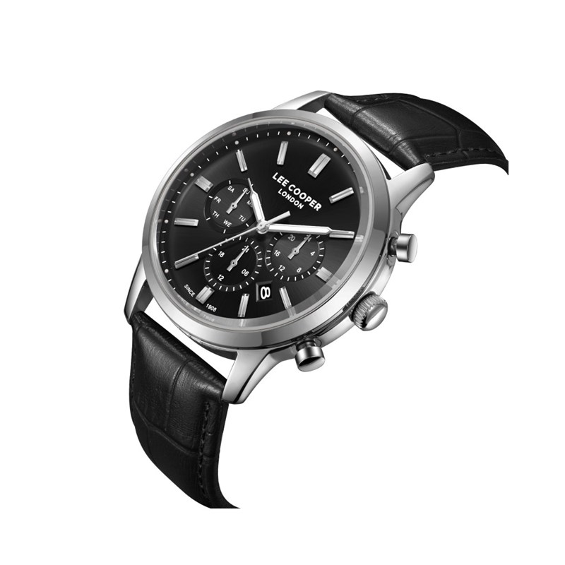 THEODORE - Montre Homme - Analogique Mouvement Quartz Multifonction - Boitier rond en métal argenté - Cadran noir - vue 2