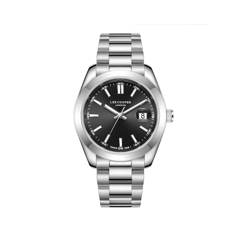 PIERRE - Montre Homme - Analogique Mouvement Quartz 3 aiguilles et date - Boitier rond en métal argenté - Cadran noir