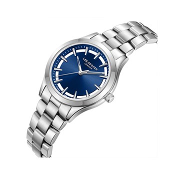 HOPE - Montre Femme - Analogique Mouvement Quartz 3 aiguilles - Boitier rond en métal - Cadran soleillé bleu avec parties transparentes