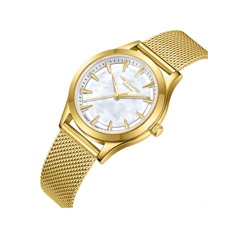 AMBER - Montre Femme - Analogique Mouvement Quartz 3 aiguilles - Boitier rond en métal - Cadran nacré blanc avec parties transparentes - vue 2