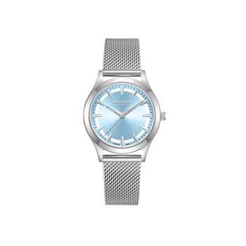 AMBER - Montre Femme - Analogique Mouvement Quartz 3 aiguilles - Boitier rond en métal - Cadran nacré bleu avec parties transparentes