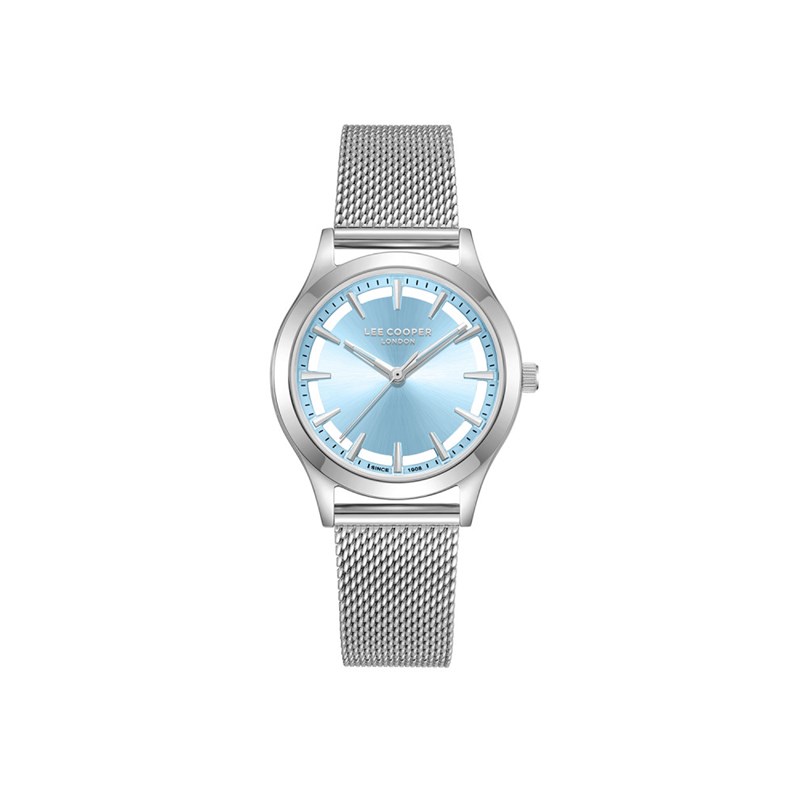 AMBER - Montre Femme - Analogique Mouvement Quartz 3 aiguilles - Boitier rond en métal - Cadran nacré bleu avec parties transparentes
