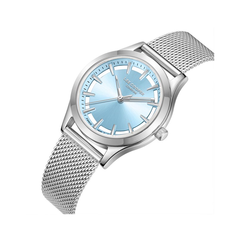 AMBER - Montre Femme - Analogique Mouvement Quartz 3 aiguilles - Boitier rond en métal - Cadran nacré bleu avec parties transparentes - vue 2