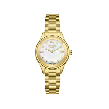 JOAN - Montre Femme - Analogique Mouvement Quartz 3 aiguilles - Boitier rond en métal  - Lunette facettée en crystal - Cadran blanc