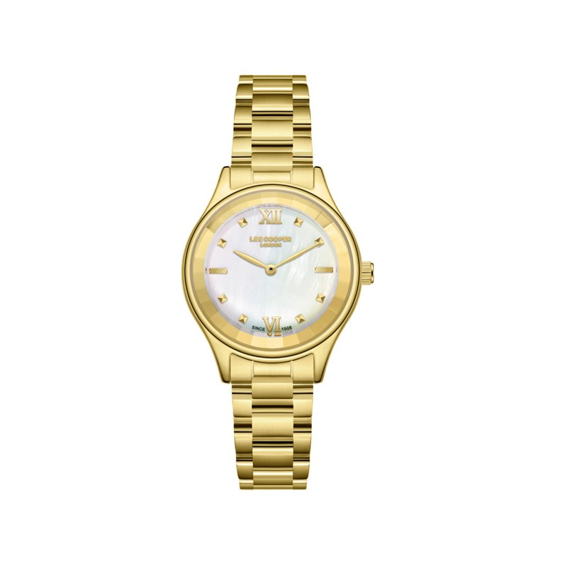 JOAN - Montre Femme - Analogique Mouvement Quartz 3 aiguilles - Boitier rond en métal - Lunette facettée en crystal - Cadran blanc