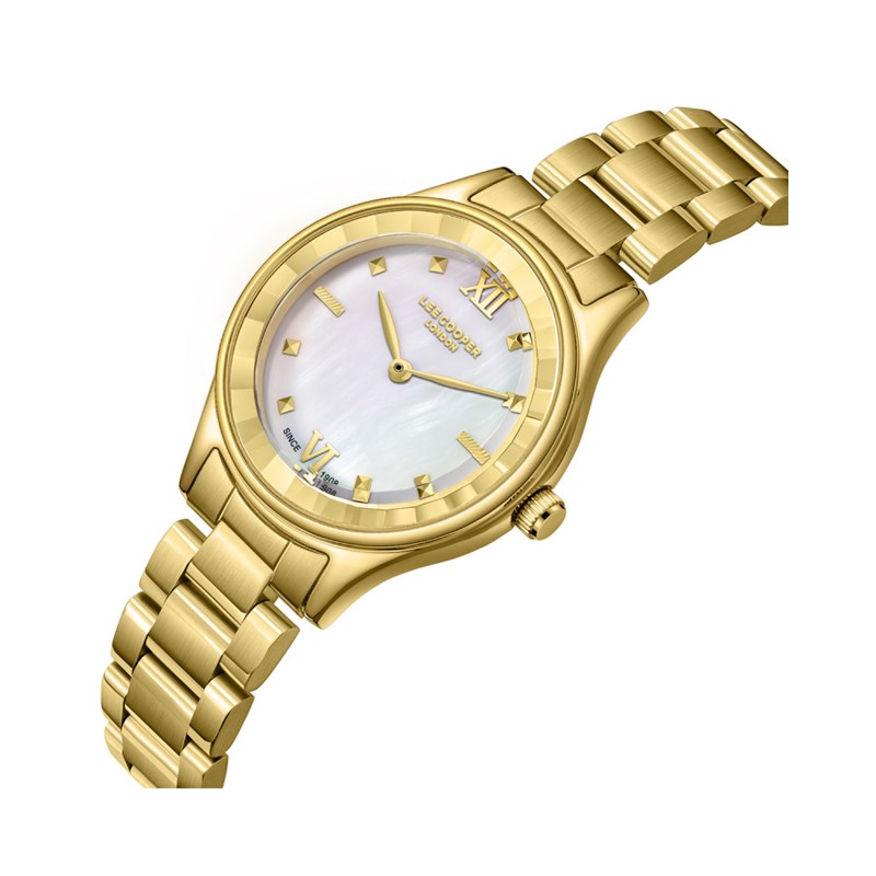 JOAN - Montre Femme - Analogique Mouvement Quartz 3 aiguilles - Boitier rond en métal - Lunette facettée en crystal - Cadran blanc - vue 2