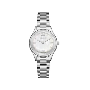 JOAN - Montre Femme - Analogique Mouvement Quartz 3 aiguilles - Boitier rond en métal  - Lunette facettée en crystal - Cadran blanc