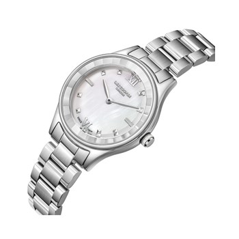 JOAN - Montre Femme - Analogique Mouvement Quartz 3 aiguilles - Boitier rond en métal  - Lunette facettée en crystal - Cadran blanc