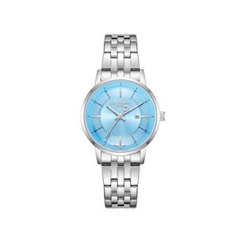 SOPHIA - Montre Femme - Analogique Mouvement Quartz 3 aiguilles et date - Boitier rond en métal - Cadran soleillé bleu