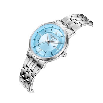 SOPHIA - Montre Femme - Analogique Mouvement Quartz 3 aiguilles et date - Boitier rond en métal - Cadran soleillé bleu